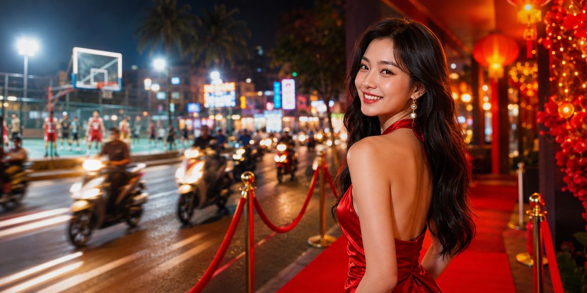 Trận bóng rổ trong ánh đèn neon với hiệu ứng jackpot